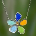 Multi-Colored Beach Glass Flower Necklace