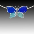 Aqua & Cobalt Beach Glass Butterfly Necklace