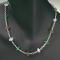 Clear, Brown and Green Glass Sterling Silver Classic Strung Necklace