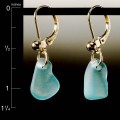 Aqua Beach Glass Top Drilled 14k Gold Ball Leverback Earrings
