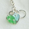 Green & Aqua Beach Glass Riveted Sterling Silver Heart