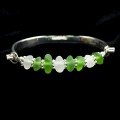 Green & Clear Beach Glass Cuff in Sterling Silver & 14kt White Gold