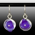 Cobalt Sea Glass Sterling Silver Domed Disk Earrings