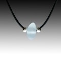 Grey sea glass on black rubber, 16" necklace.