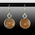 Brown Sea Glass Sterling Silver Domed Disk Earrings