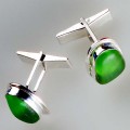 Green Sea Glass Sterling Silver Bezel Set Cuff Links
