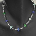 Clear, Green, Blue and Aqua Glass Sterling Silver Classic Strung Necklace