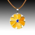 Amber Petals & Cobalt Center Beach Glass Pendant