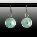 Aqua Sea Glass Sterling Silver Domed Disk Earrings