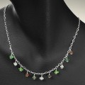 Green, Clear and Brown Glass Sterling Silver Classic Dangle Necklace