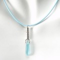 Aqua Beach Glass & Etched Sterling Silver Tube on a Blue Rubber Cord