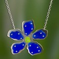 Cobalt Beach Glass Flower Necklace