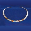 Aqua, Brown & Clear Beach Glass Riveted Collar Necklace