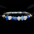Blue & Clear Beach Glass Cuff in Sterling Silver & 14kt White Gold