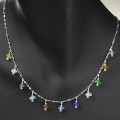 Green, Clear, Aqua, Brown and Blue Glass Sterling Silver Classic Dangle Necklace