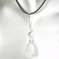 Clear Glass Free Form Drop with Sterling Silver on a Black Cord Necklace