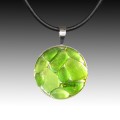 Green Beach Glass Pendant with Leather Necklace