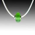 Green sea glass on 16" white rubber