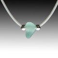 Seafoam sea glass on white rubber necklace, 16"