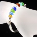 Blue, Green, Brown, Aqua & Clear Sea Glass Cuff Bracelet with Sterling Silver & 14k White Gold