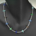 Blue, Aqua, Green and Brown Glass Sterling Silver Classic Strung Necklace