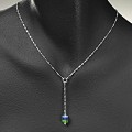 Aqua, Cobalt and Green Glass Sterling Silver Classic "Y" Necklace
