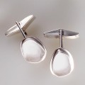 Clear Sea Glass Sterling Silver Bezel Set Cuff Links