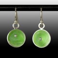 Green Sea Glass Sterling Silver Domed Disk Earrings